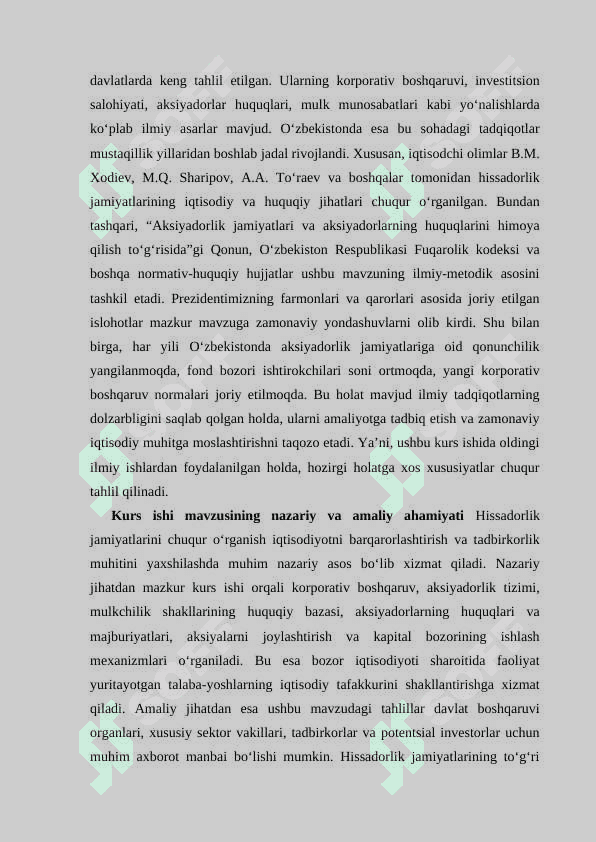 Hissadorlik jamiyatlari va ularning tashkil etilishi kurs ishi |  Ҳиссадорлик жамиятлари ва уларнинг ташкил этилиши 4