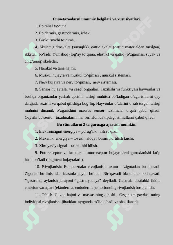 Eumetazoalar (Eumetazoa) Bo‘shliqichlilar (Cnidaria) va Taroqsimonlar (Ctenophora) tiplari 3