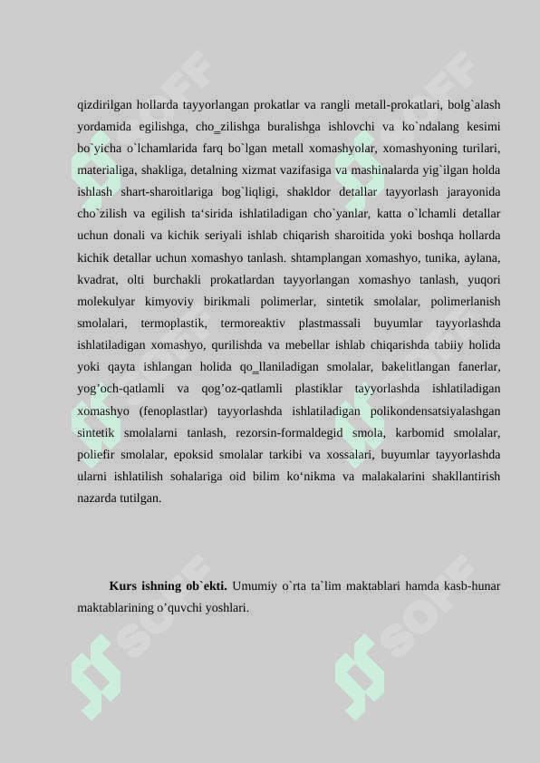 Yog`ochdan tayyorlanadigan buyumlar va mahsulotlarga xomashyo tanlash va tayyorlashda yog`och materiallarning xossalari va ishlatilishi o’rganish 5