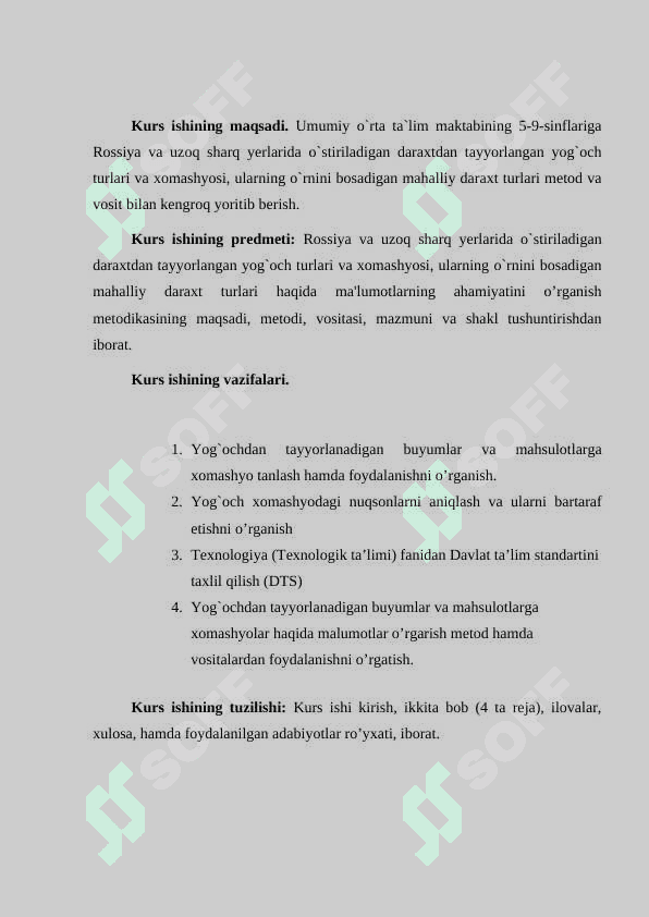 Yog`ochdan tayyorlanadigan buyumlar va mahsulotlarga xomashyo tanlash va tayyorlashda yog`och materiallarning xossalari va ishlatilishi o’rganish 6