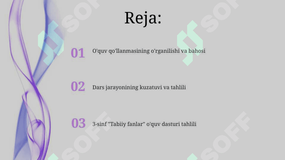 3-sinf " Tabiiy fanlar" dasturi va darsligini o'rganish, darsni kuzatish va tahlil qilish 2