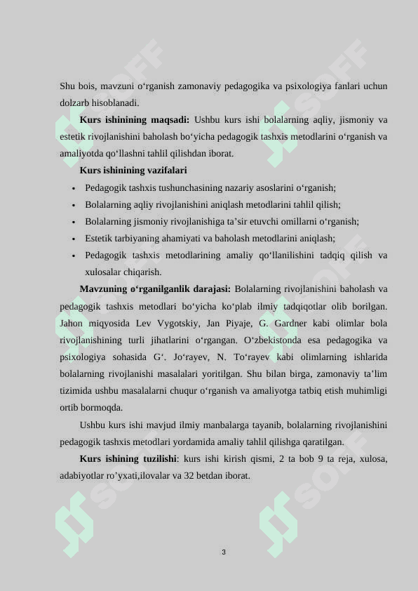 Bolalarning aqliy jismoniy va estetik rivojlanishi pedagogik tashxislarning metodlarini amaliy o'rganish 3