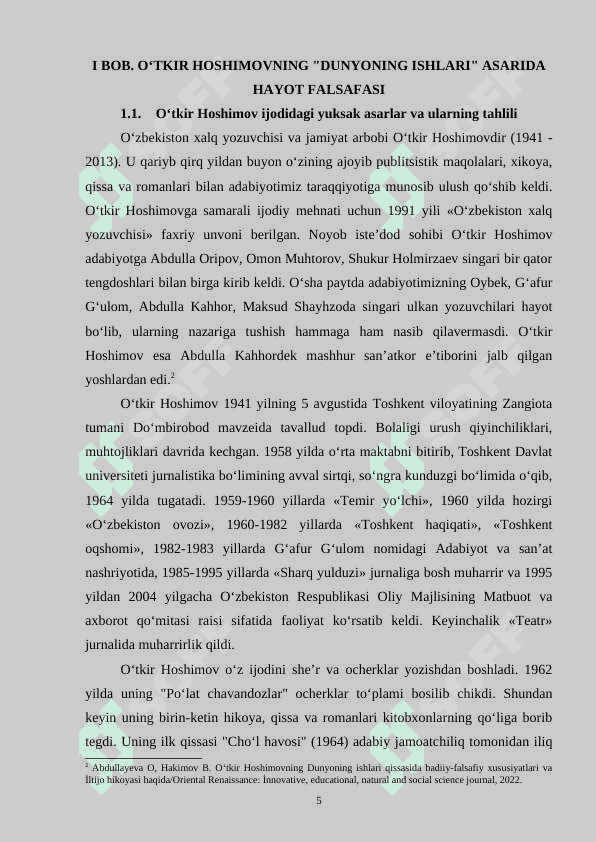 O‘tkir Hoshimovning "Dunyoning ishlari" va Ernest Xemingueyning "Chol va dengiz" asarlarida hayot falsafasi 5