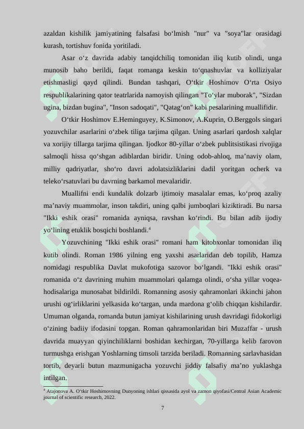 O‘tkir Hoshimovning "Dunyoning ishlari" va Ernest Xemingueyning "Chol va dengiz" asarlarida hayot falsafasi 7