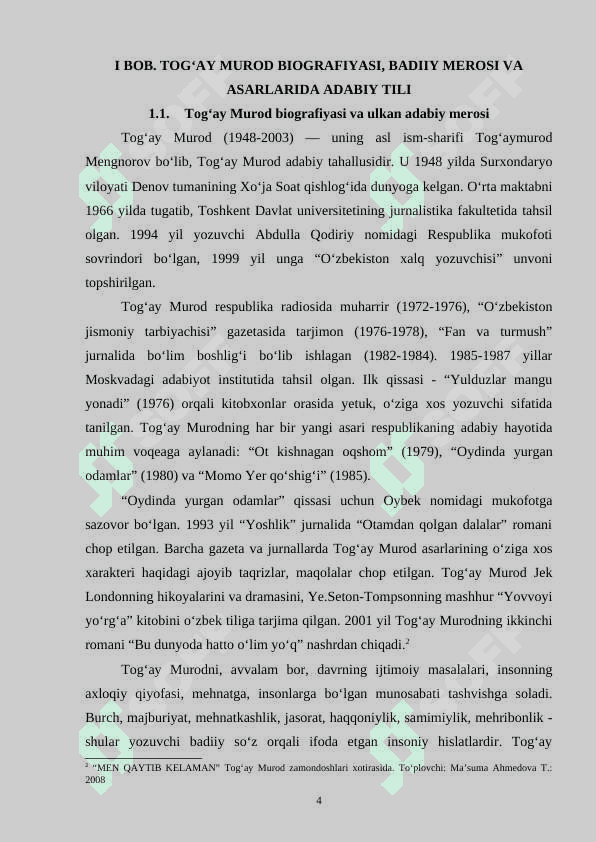 Togʻay Murod romanlarida shaxs fojiasi talqini 5