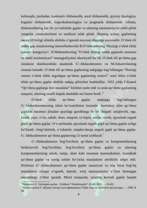 Aralash turdagi murakkab qo‘shma gaplarning ta’lim bosqichlari va darsliklarida berilishi 8