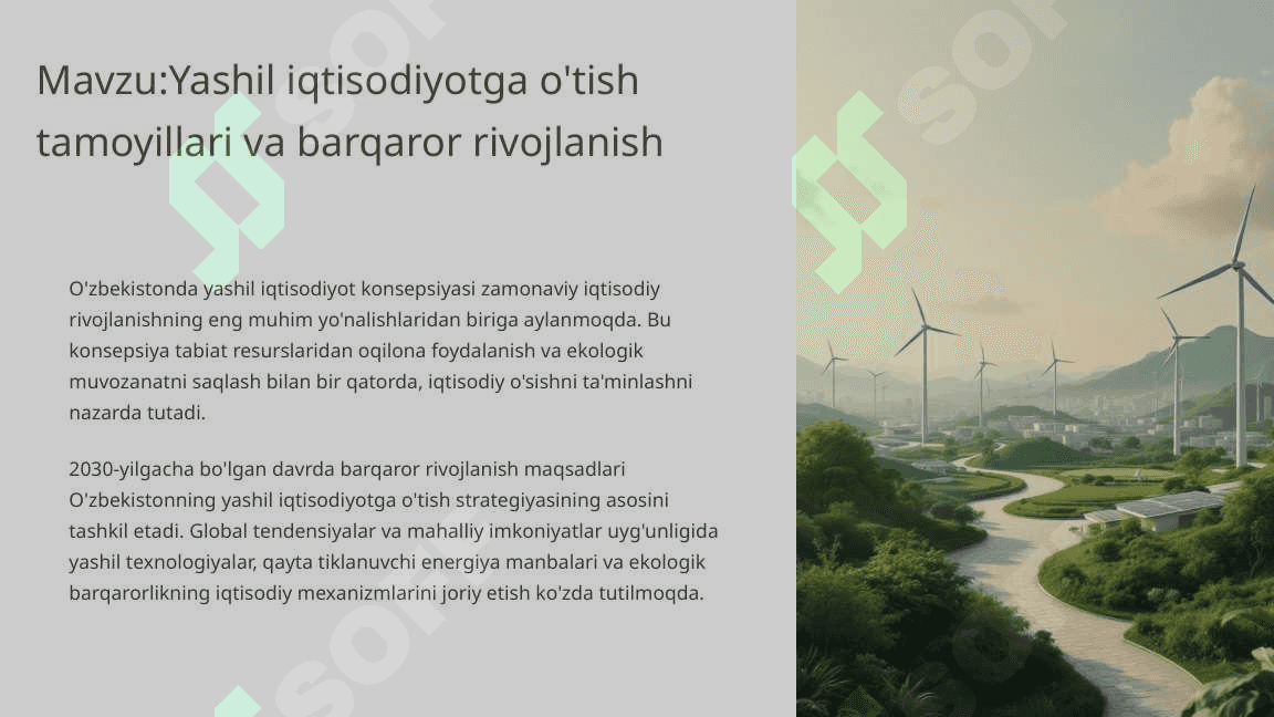 Yashil iqtisodiyotga o'tish tamoyillari va barqaror rivojlanish 2