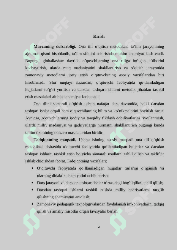 Ona tili o’qitish metodikasi fanida o’qituvchi faoliyatida qo’llaniladigan hujjatlar. Darsdan tashqari ishlarni tashkil qilish metodikasi 2