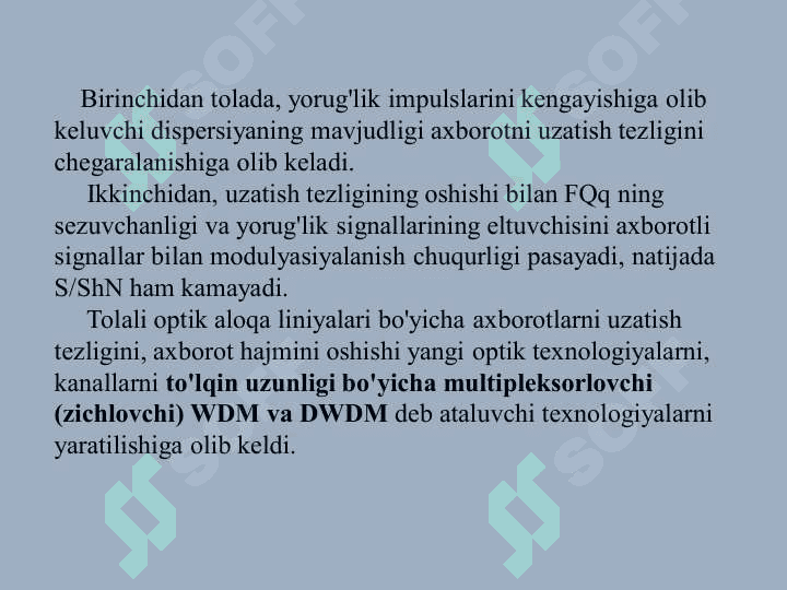 TO‘LQIN UZUNLIGI BO‘YICHA AJRATILGAN TOLALI ОPTIK UZATISH TIZIMLARI 3
