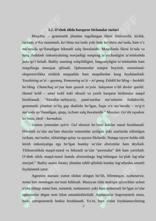 Barqaror birikmalar va ularning ta’lim bosqichlarida o‘rganilishi 7