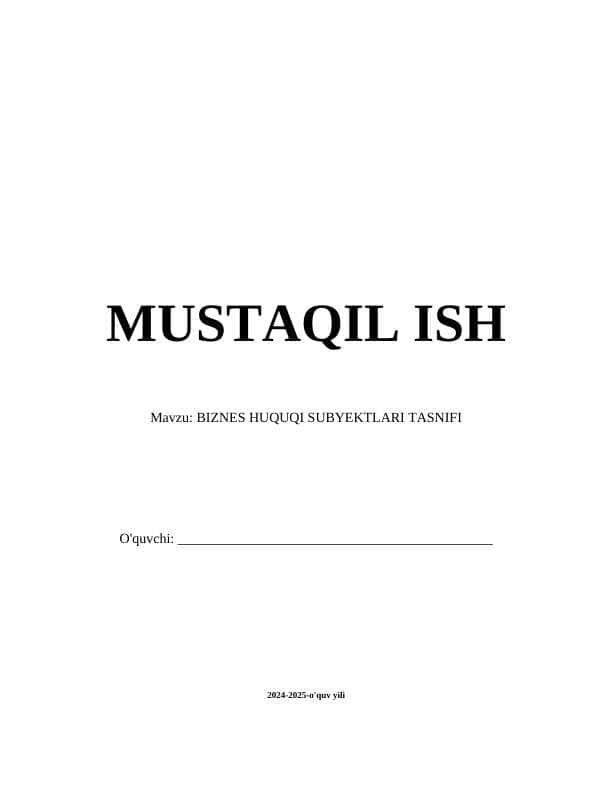 BIZNES HUQUQI SUBYEKTLARI TASNIFI