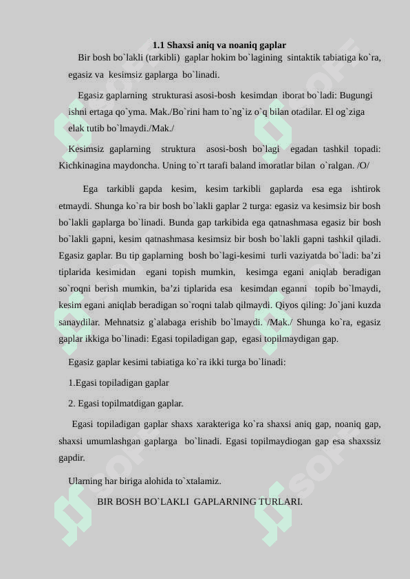 Bir bosh bo’lakli ( bir sostavli ) gaplar va ularning turlari 4