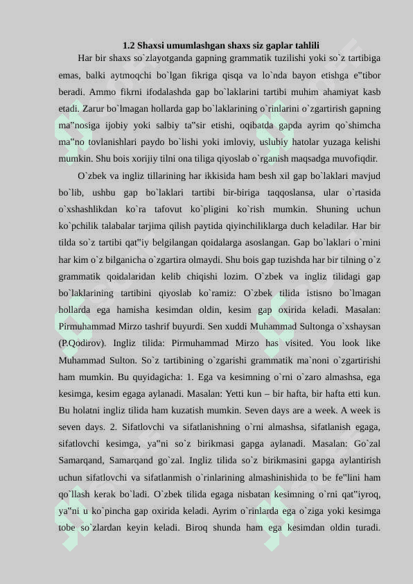 Bir bosh bo’lakli ( bir sostavli ) gaplar va ularning turlari 8
