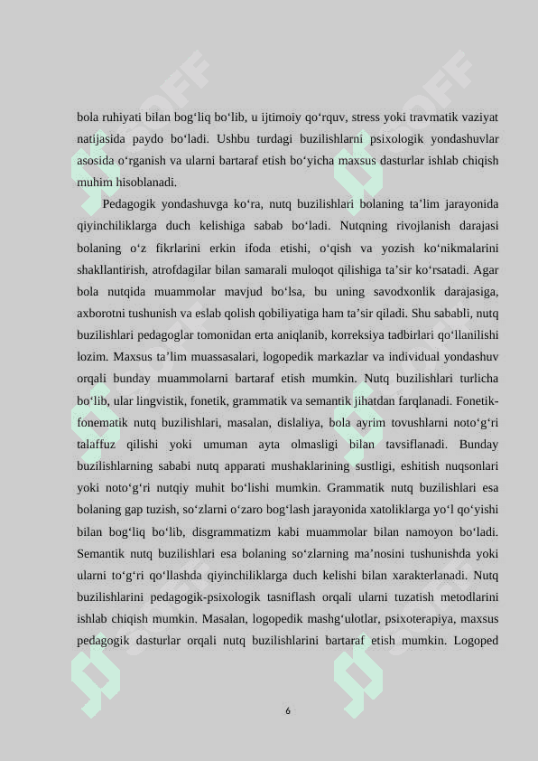 Nutq buzilishlarining pedagogik psixologik klassifikatsiyasi 6
