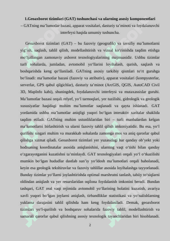 Avtomobil yoʻllarini qidiruvida geoaxborot tizimlar va ularning yoʻl xoʻjaligida oʻrni.docx 2