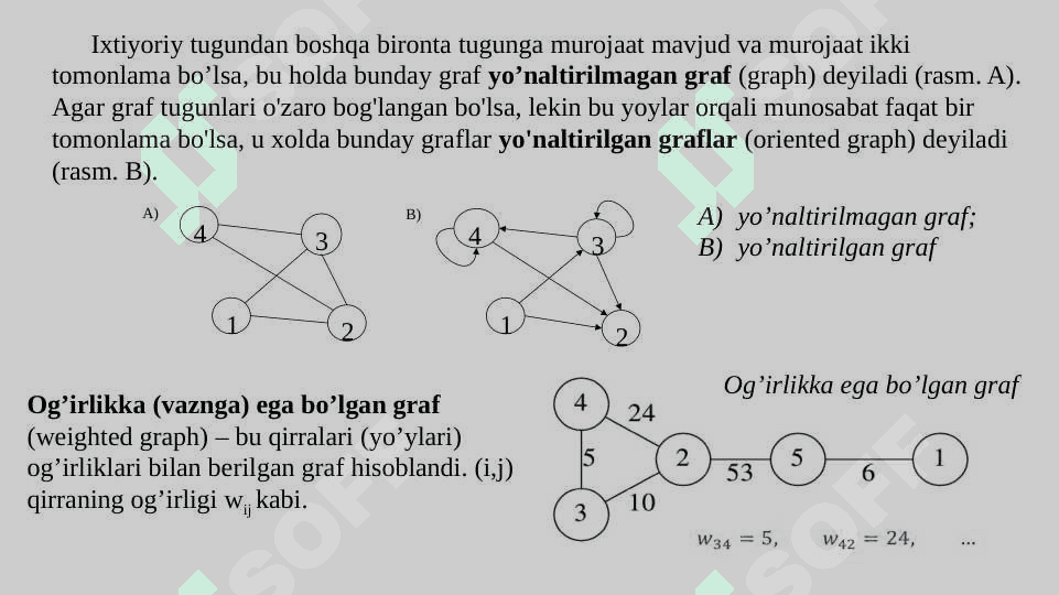 Graflar va ularning xususiyatlari  haqida tushuncha. Ularni tasvirlash usullari va ular bilan ishlash algoritmlari 7