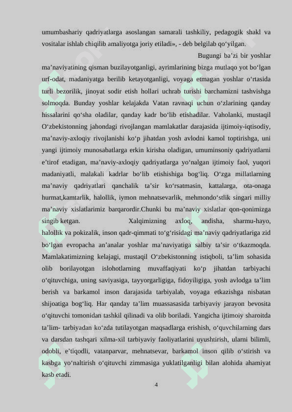 Ma’naviy-axloqiy tarbiyani amalga oshirishda milliy qadriyatlarning o’rni 4