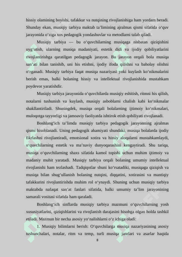 Boshlang’ich sinflarda musiqiy tarbiya va uning ta’limdagi o’rni 8