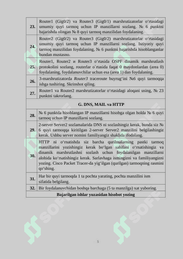 OSPF, RIP va EIGRP protokollarining ishlash prinsiplari individual loyiha 2 5