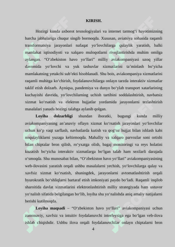 “O’zbekiston havo yo’llari” sohasida davlat interaktiv xizmatlarini loyihalash individual loyiha 4