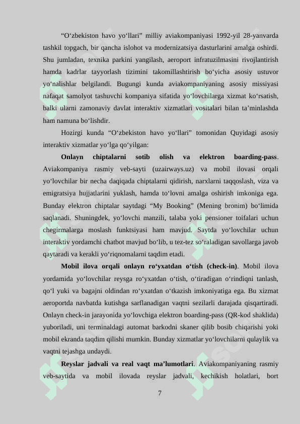 “O’zbekiston havo yo’llari” sohasida davlat interaktiv xizmatlarini loyihalash individual loyiha 7