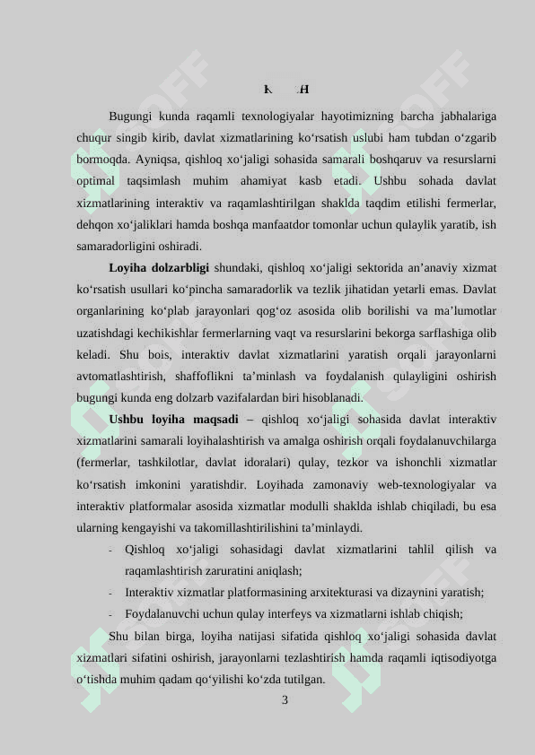 “Qishloq xo’jaligi” sohasida davlat interaktiv xizmatlarini loyihalashtirish  individual loyiha 3