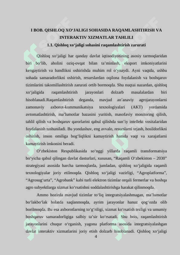 “Qishloq xo’jaligi” sohasida davlat interaktiv xizmatlarini loyihalashtirish  individual loyiha 4
