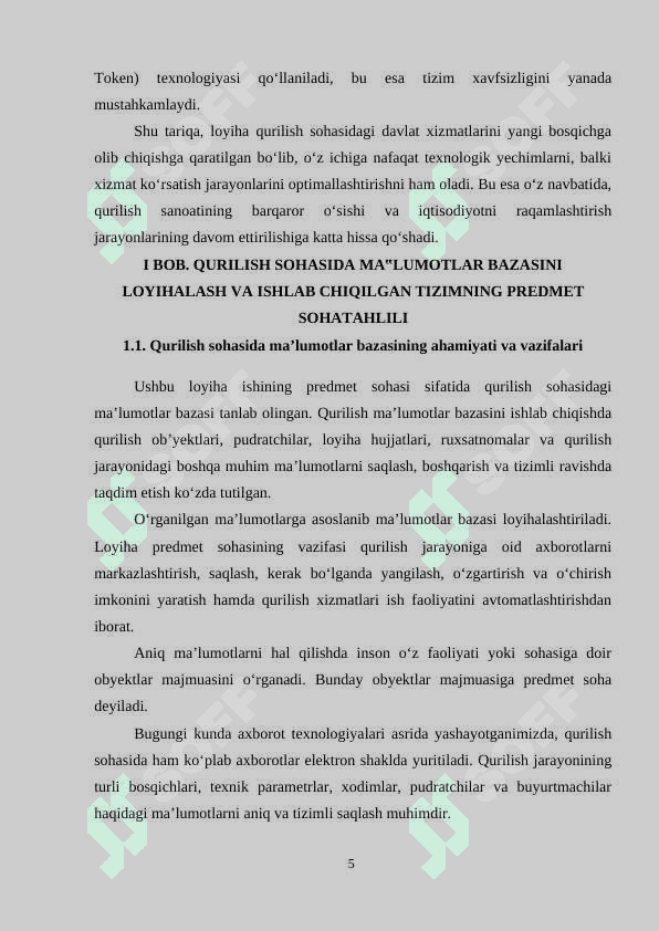 “Qurilish” sohasida davlat interaktiv xizmatlarini loyihalashtirish mavzusidagi individual loyiha 5