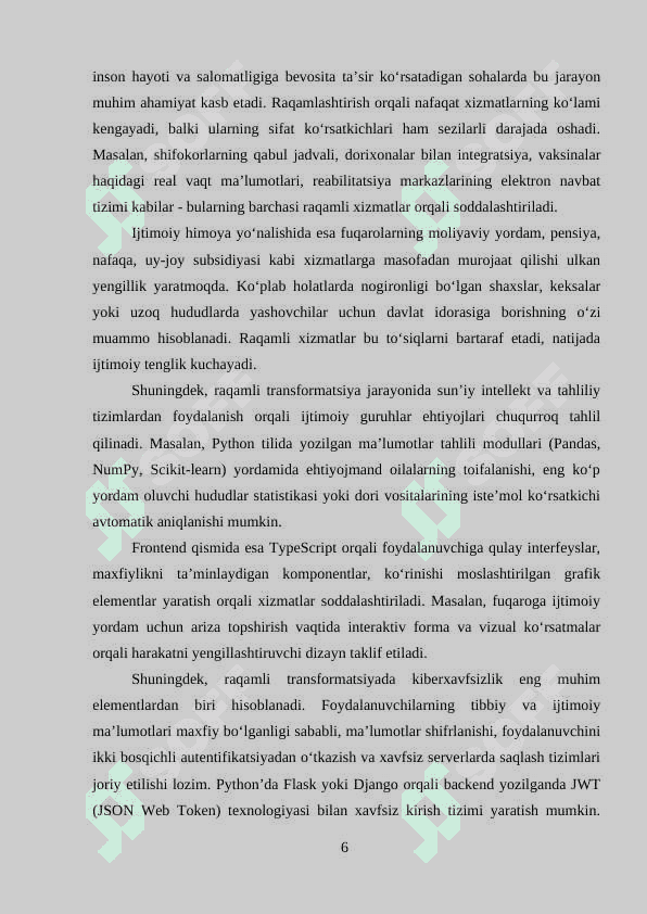 “Sog’liqni saqlash va ijtimoiy himoya” sohasida davlat interaktiv xizmatlarini loyihalashtirish individual loyiha 6