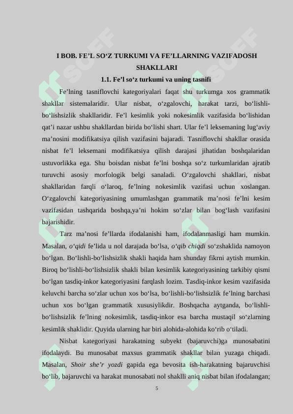Fe’llarning vazifadosh shakllari tasnifi 5