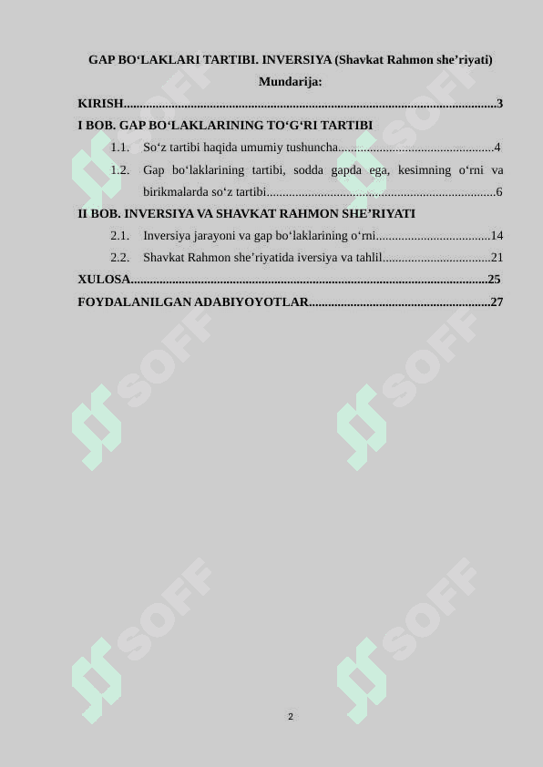 GAP BO‘LAKLARI TARTIBI. INVERSIYA (Shavkat Rahmon she’riyati 2