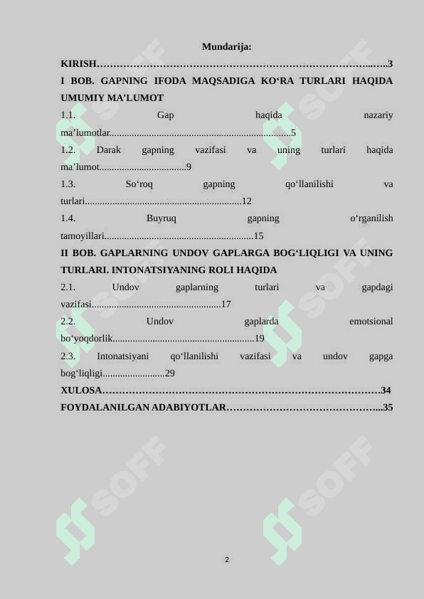 Gapning ifoda maqsadiga ko‘ra turlari: darak gap, so‘roq gap, buyruq-istak gap. His-hayajon (undov gaplar) ularning turlari (darak-undov, so‘roq-undov, buyruq-undov gaplar) 2