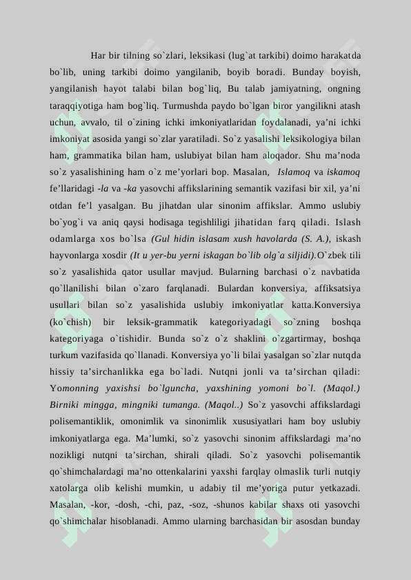 Hozirgi o’zbek adabiy tilining morfologik tarkibi 7