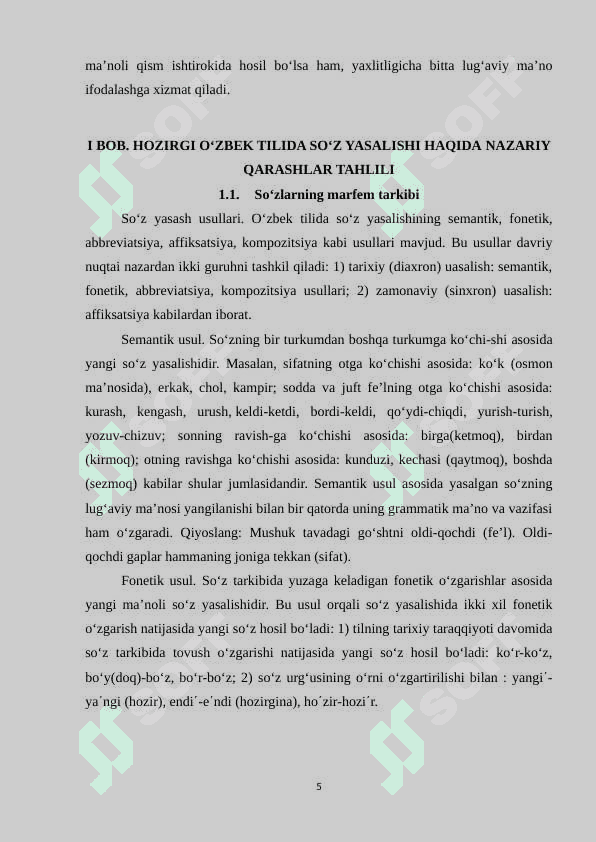 Hozirgi o‘zbek tilida so‘z yasalishi va uning ta’lim boshqichlarida berilishi 5