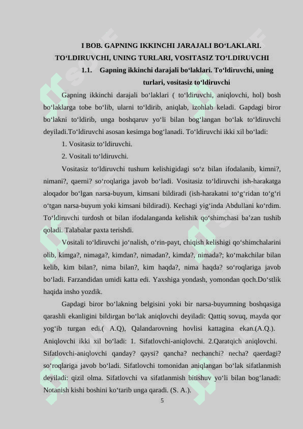 Ikkinchi darajali boʻlaklar va ularning taʼlim bosqichlari 5