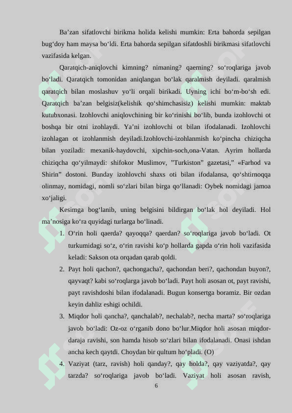 Ikkinchi darajali boʻlaklar va ularning taʼlim bosqichlari 6