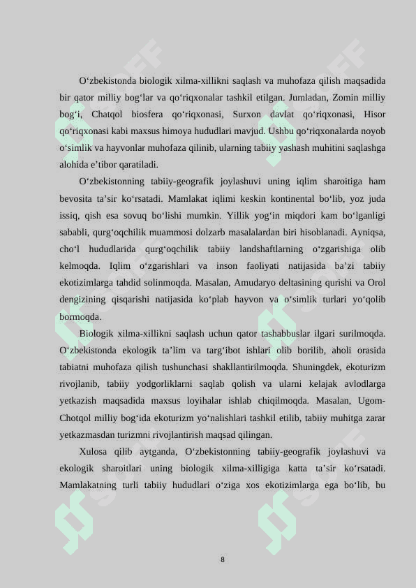 Oʻzbekiston tabiat yodgorliklari va ularni muhofaza qilish 8