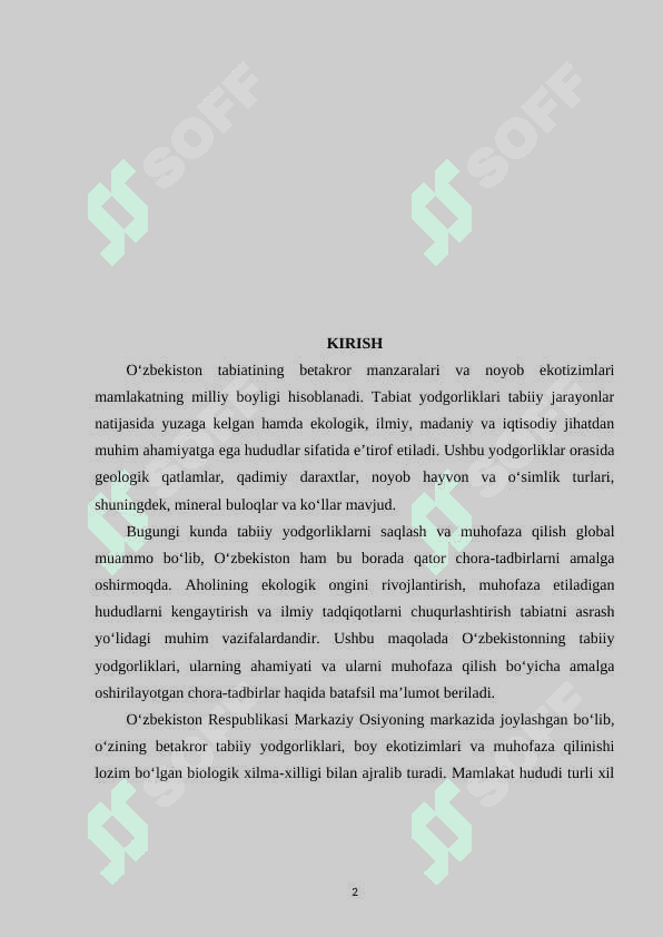 Oʻzbekiston tabiat yodgorliklari va ularni muhofaza qilish 2