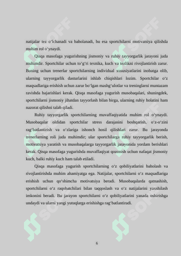 Yengil atletikada qisqa masofaga yugurish texnikasini o‘rgatish metodikasi. 6