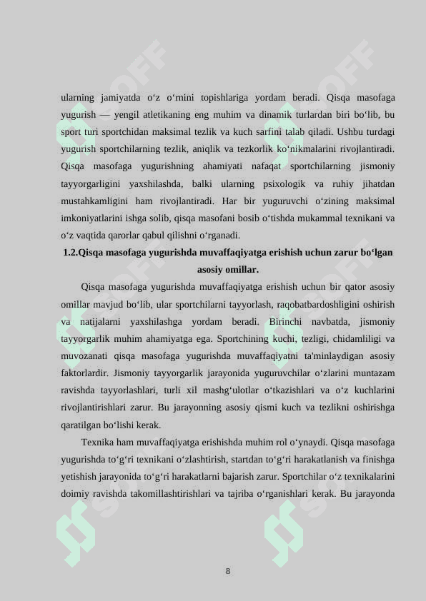 Yengil atletikada qisqa masofaga yugurish texnikasini o‘rgatish metodikasi. 8