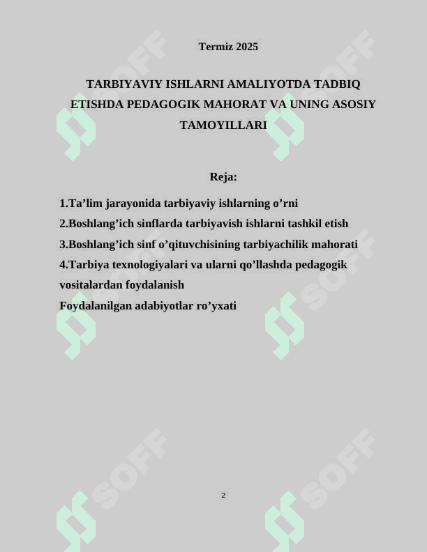 TARBIYAVIY ISHLARNI AMALIYOTDA TADBIQ ETISHDA PEDAGOGIK MAHORAT VA UNING ASOSIY TAMOYILLARI 2