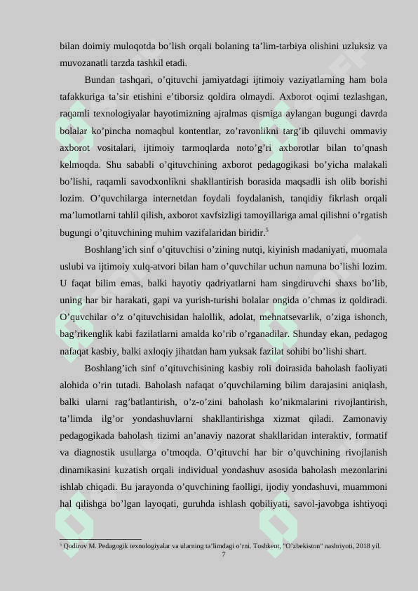 Boshlang’ich sinf o’qituvchisi sifatida o’qitishga kirish 7