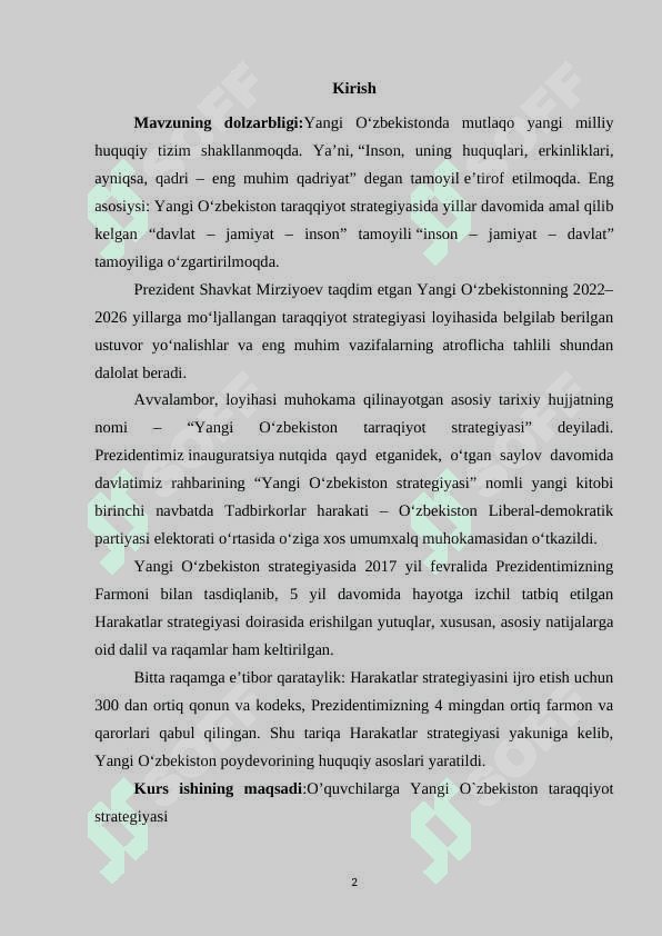 Yangi O`zbekiston taraqqiyot strategiyasi 2