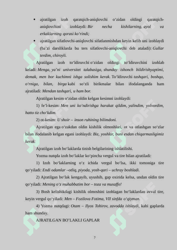 IZOHLOVCHI - AJRATILGAN BO’LAKLARNING O’ZIGA XOS XUSUSIYATLARI 6