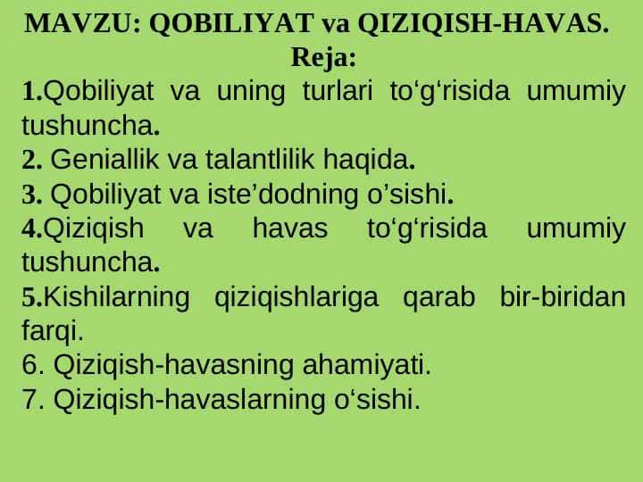 QOBILIYAT va QIZIQISH-HAVAS