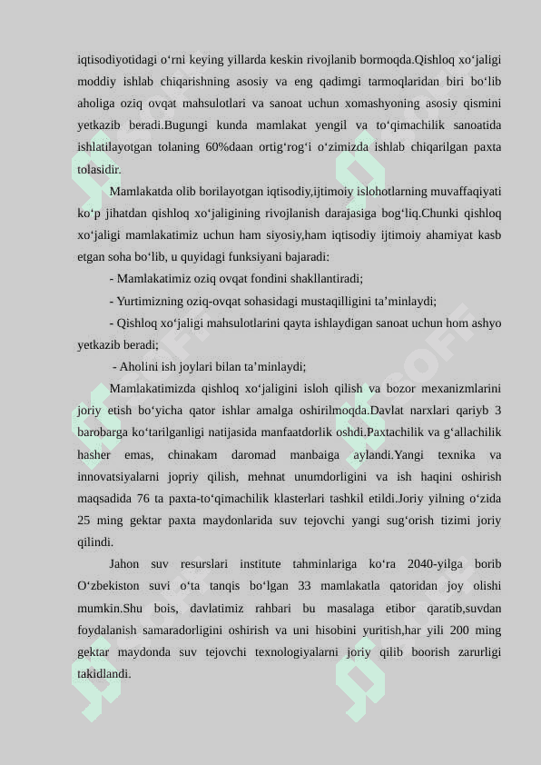 Qishloq xo‘jaligi tarmog‘ining respublika iqtisodiyotidagi o‘rni 4