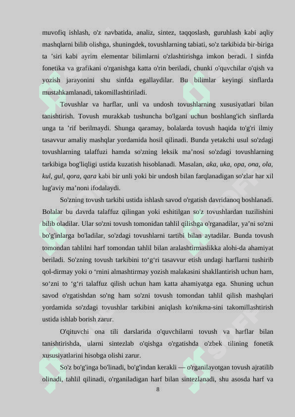 O‘zbek tilshunosligida unli tovushlarning tasnifi masalasi 8