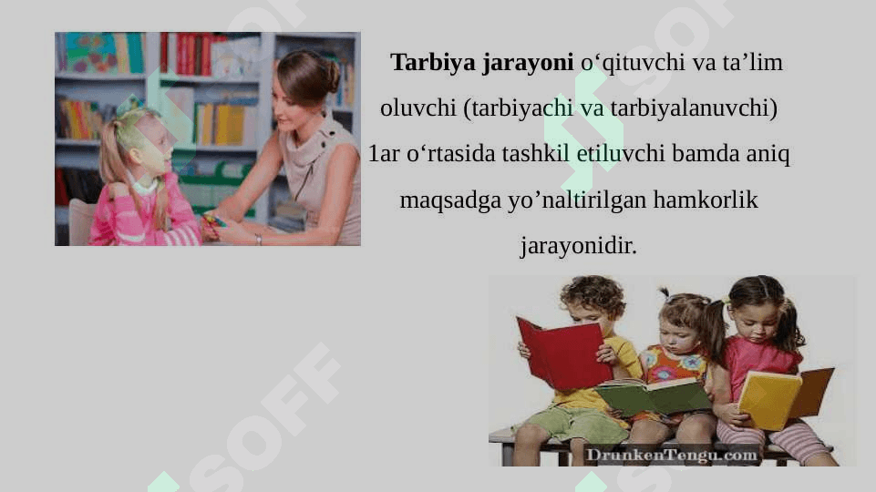 TARBIYA NAZARIYASI VA TARBIYA JARAYONINING MOHIYATI,  MAZMUNI, MAQSADI VA VAZIFALARI, XUSUSIYATLARI, QONUNIYATLARI VA TAMOYILLARI. 7