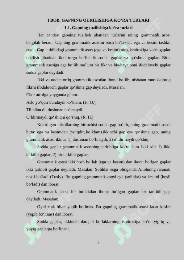 “Oʻzbek tilshunosligida sodda gaplar talqini 5