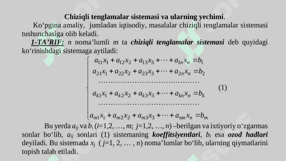 CHIZIQLI  TЕNGLAMALAR  SISTЕMASI 2